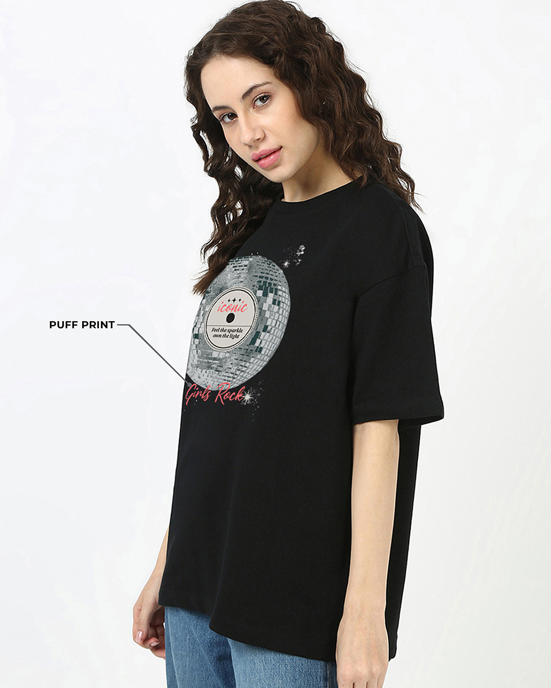 Shop Women's Black Girls Rock Graphic Printed Oversized T-shirt-Back