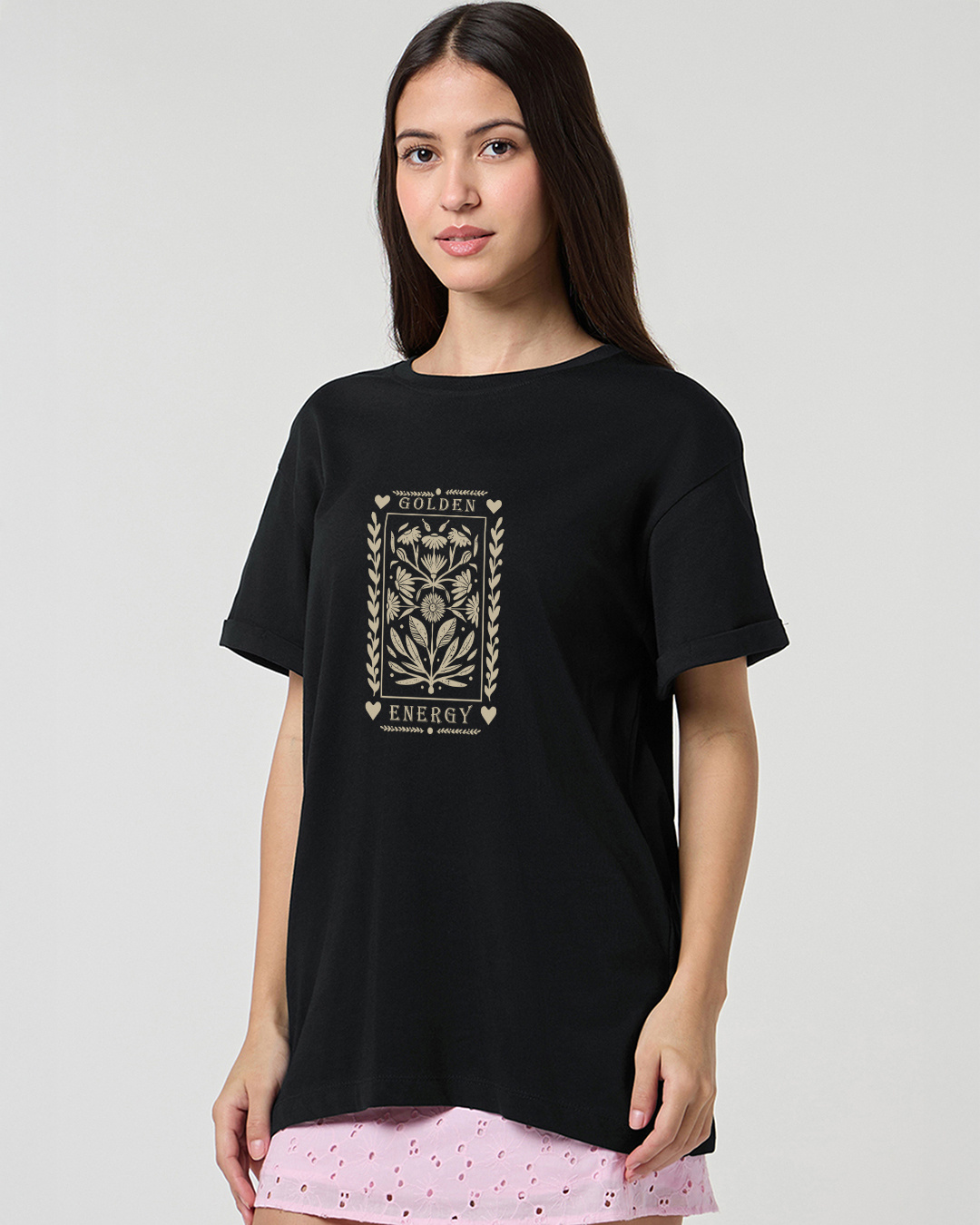 Shop Women's Black Golden Energy Graphic Printed Boyfriend T-shirt-Back
