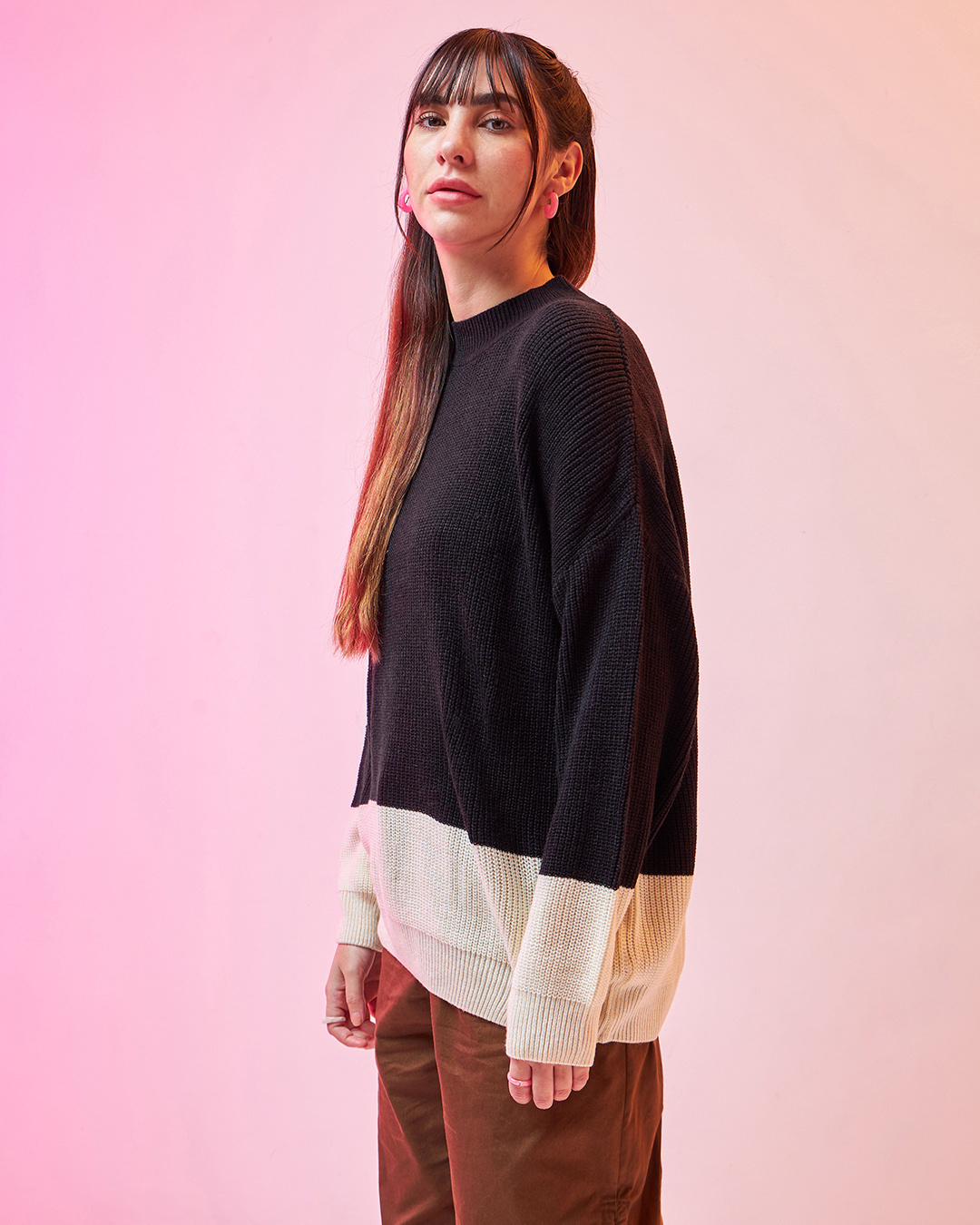 Shop Women's Black & Gradenia Super Loose Fit Sweater-Back
