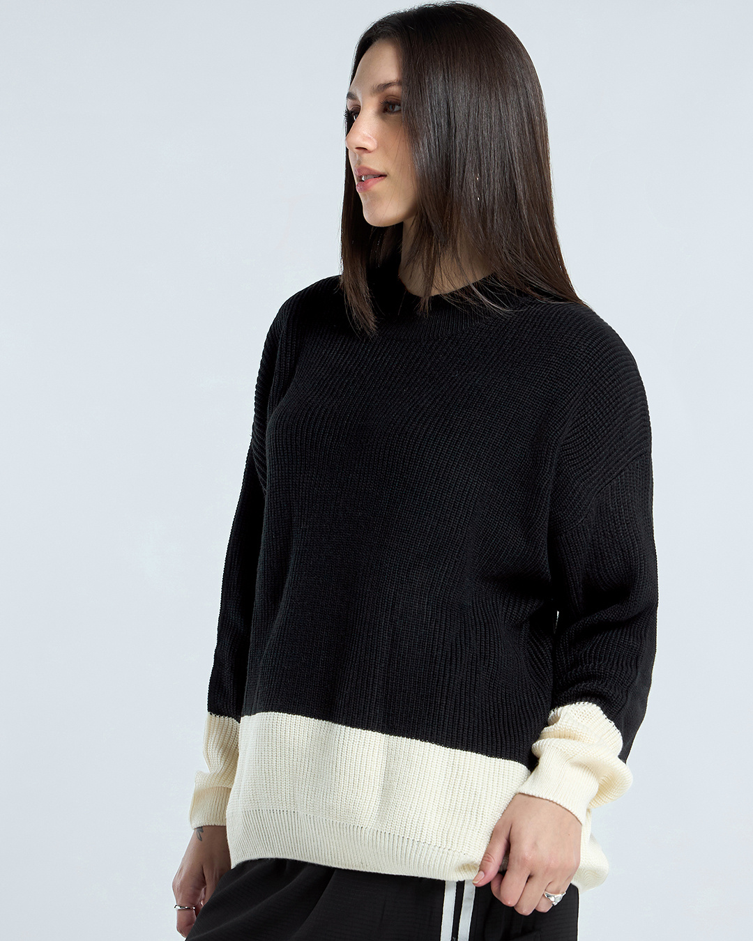 Shop Women's Black & Gradenia Super Loose Fit Sweater-Back