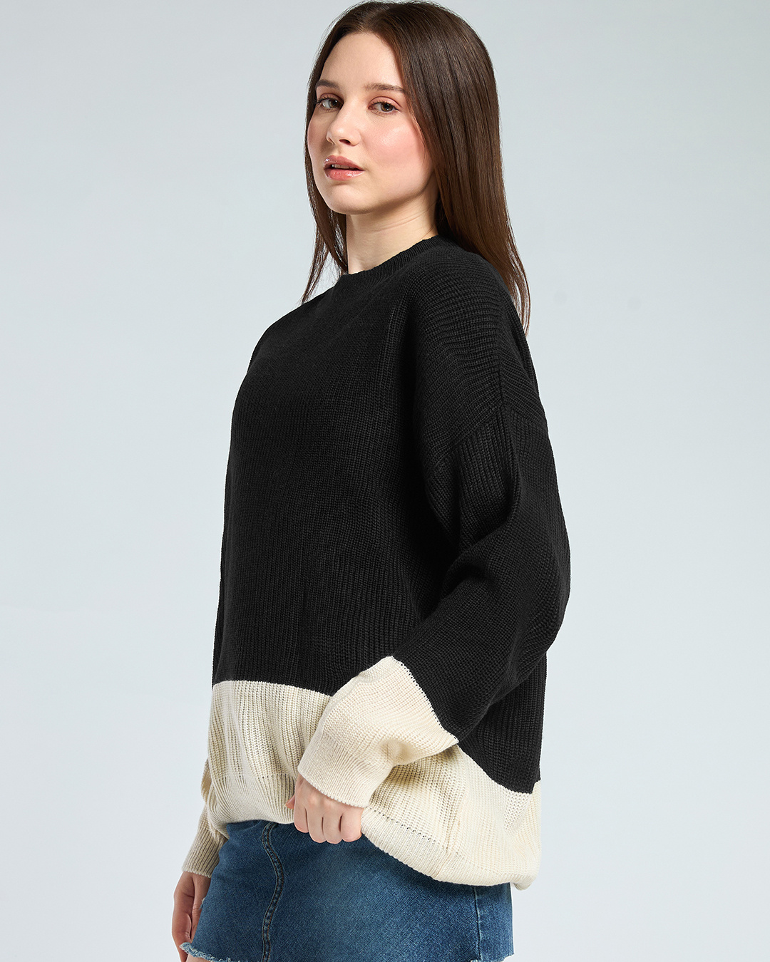 Shop Women's Black & Gradenia Super Loose Fit Sweater-Back