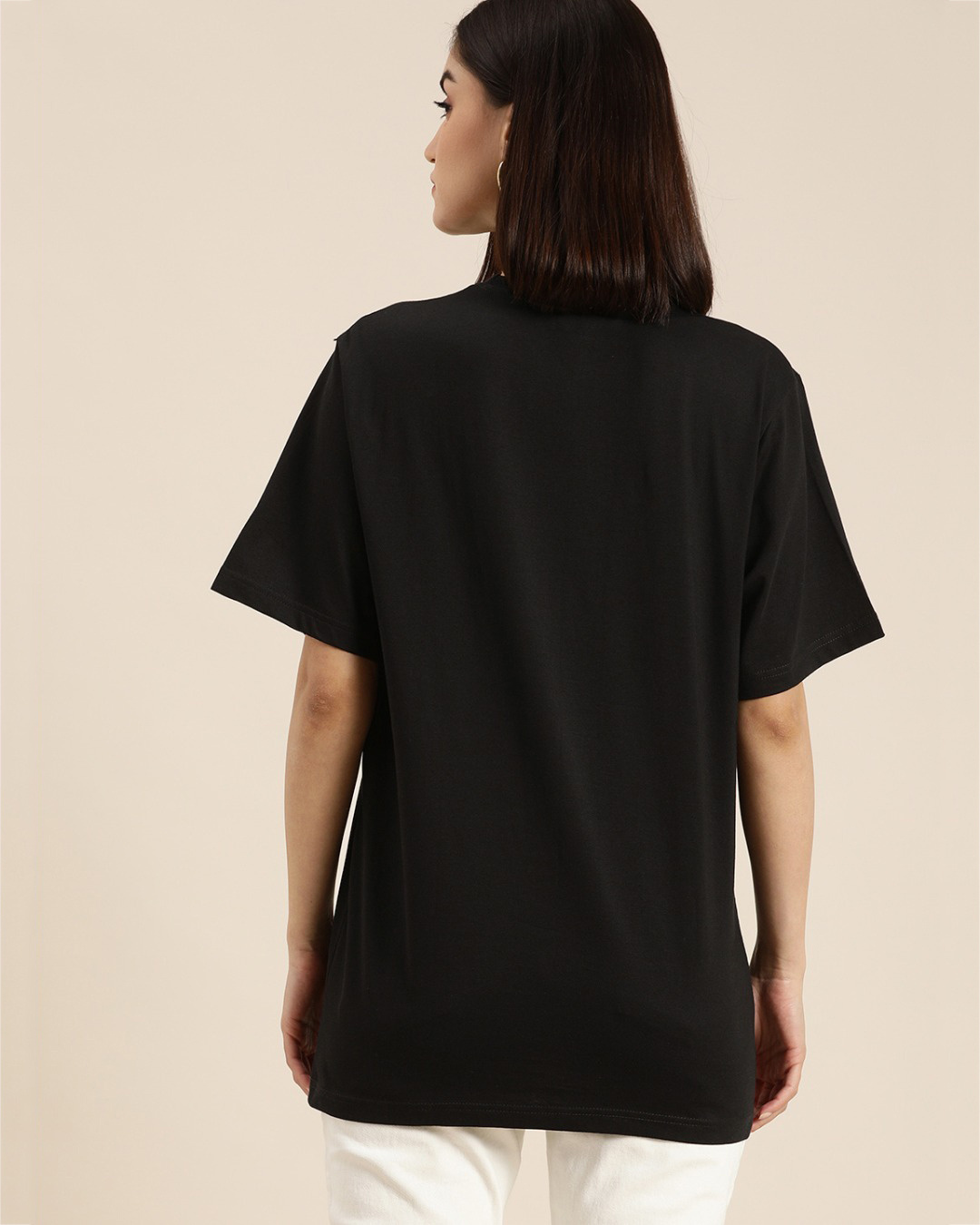 Shop Women's Black Graphic Print Oversized T-shirt-Back
