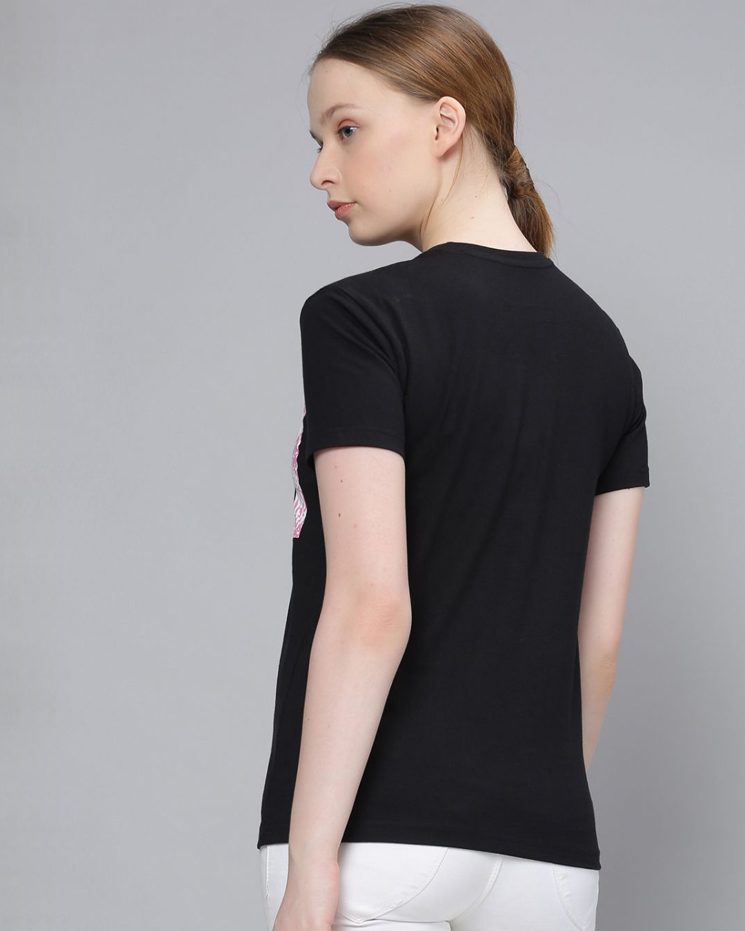 Shop Women's Black Graphic Print T-shirt-Back