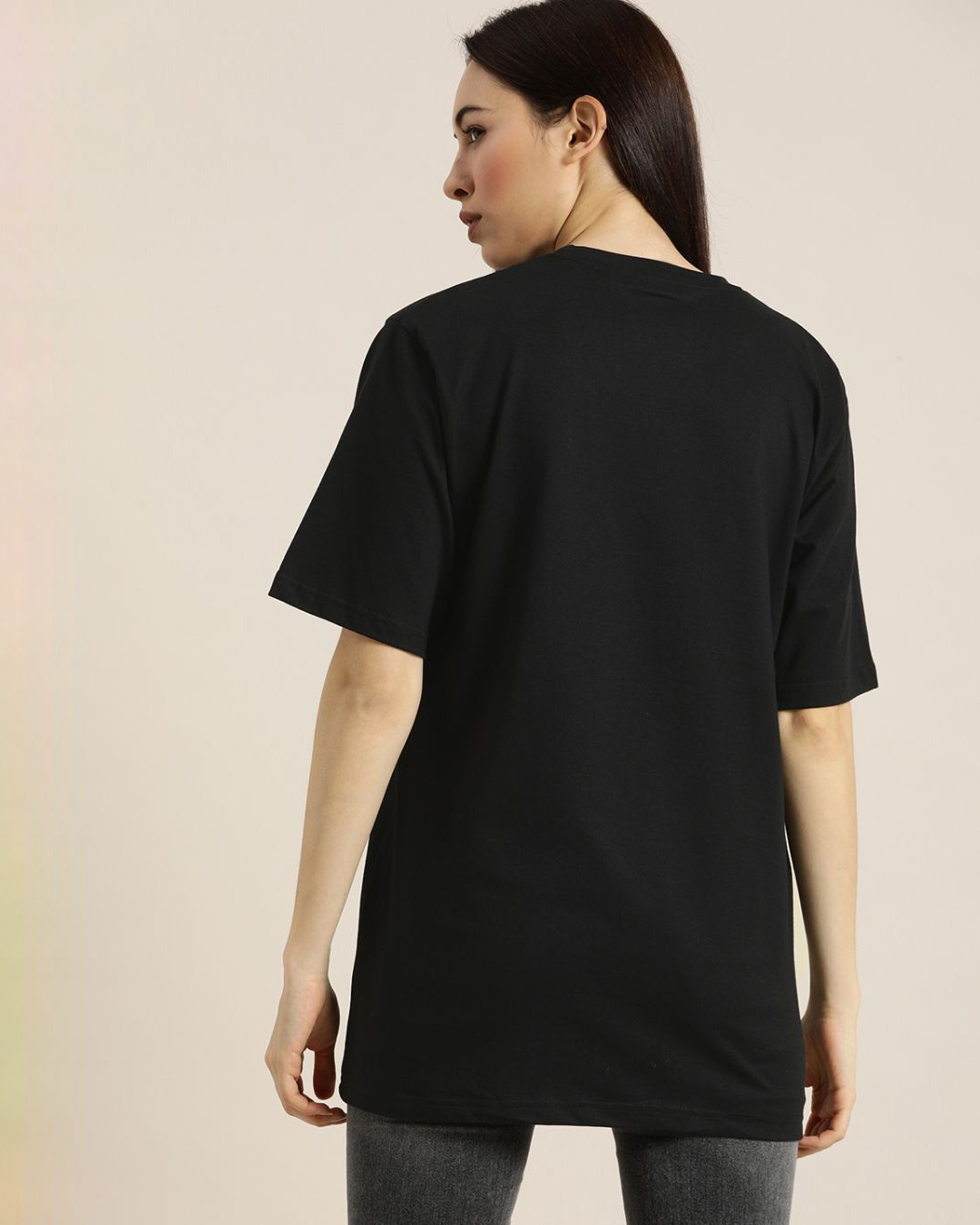 Shop Women's Black Graphic Print T-shirt-Back