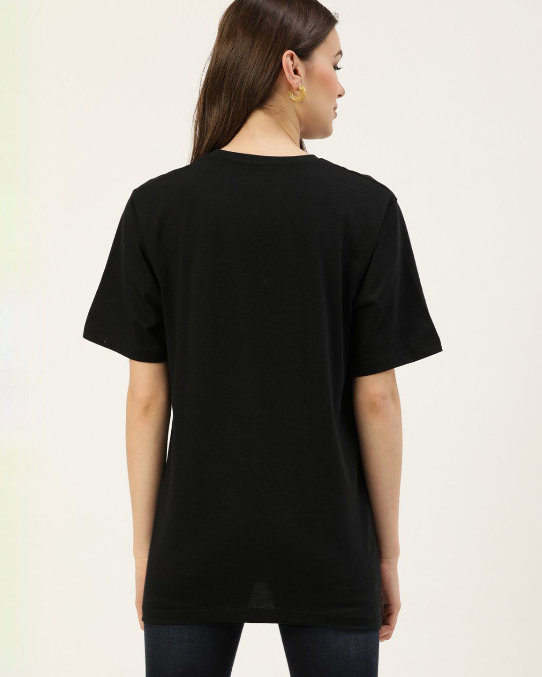 Shop Women's Black Graphic Print T-shirt-Back