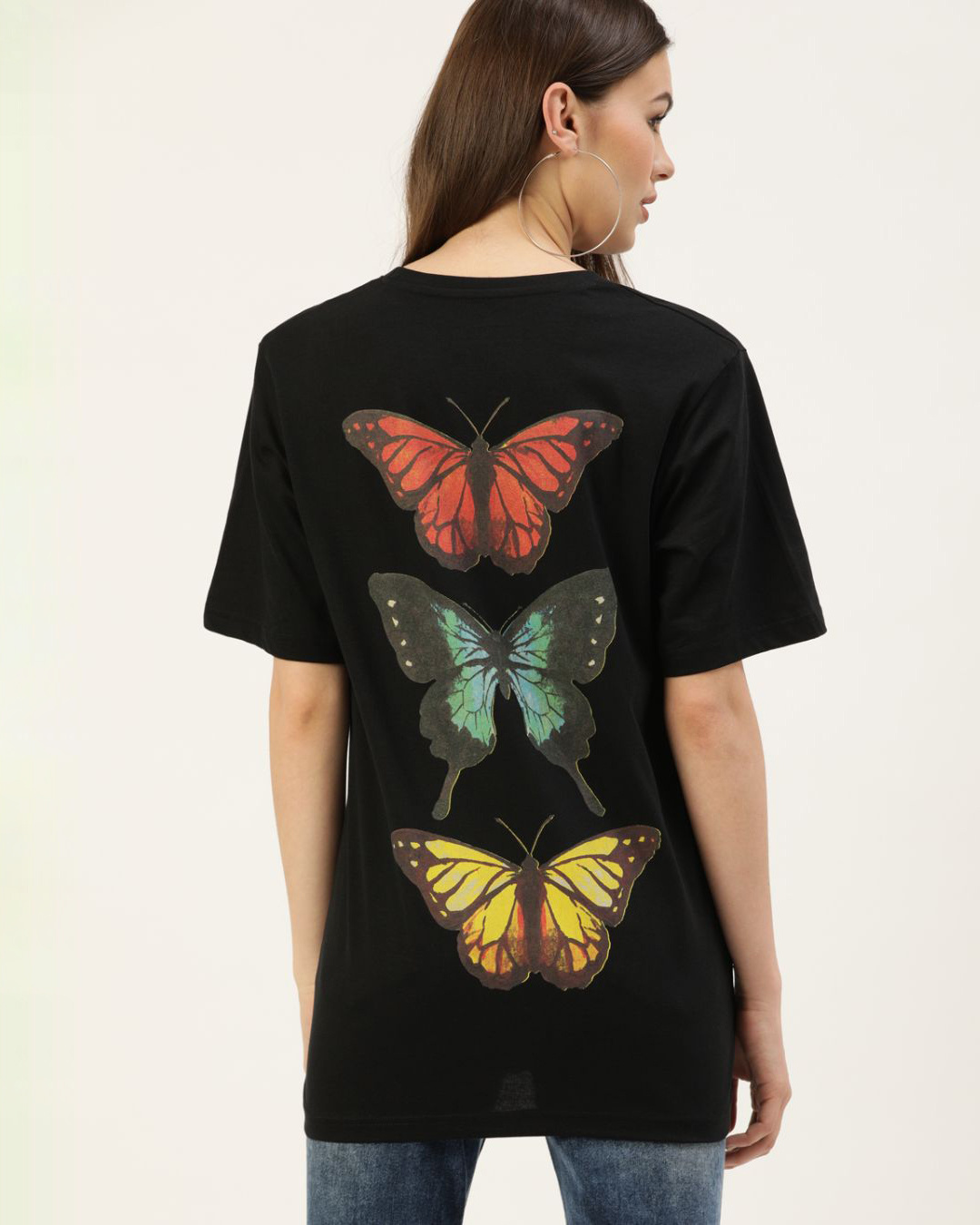 Shop Women's Black Graphic Print T-shirt-Back