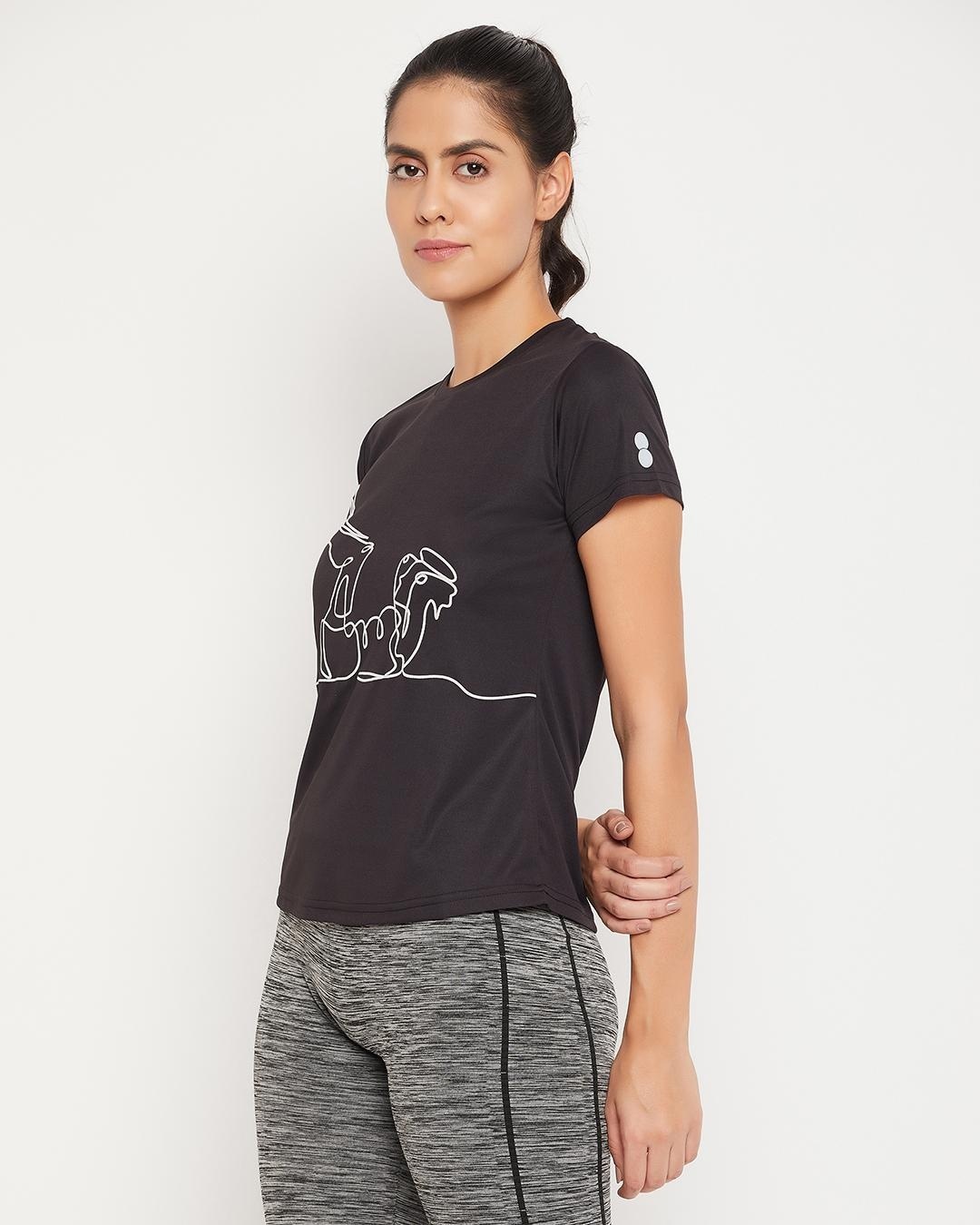 Shop Women's Black Graphic Printed Activewear T-shirt-Back