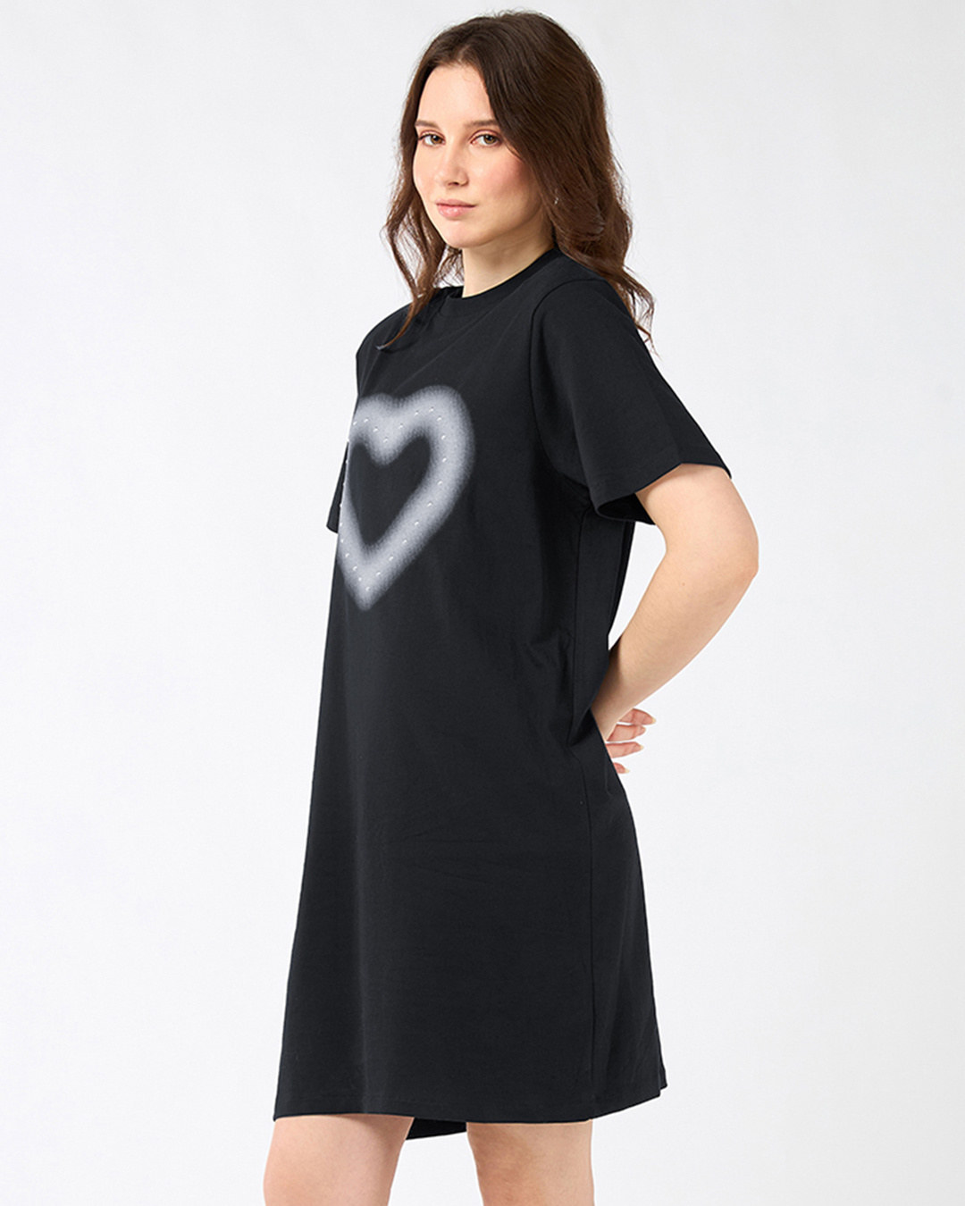 Shop Women's Black Graphic Printed Oversized T-Shirt Dress-Back