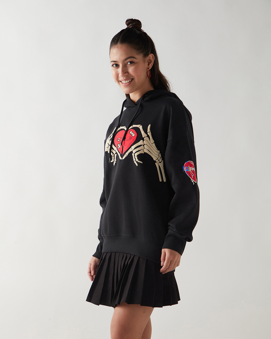 Shop Women's Black Graphic Printed Oversized Hoodies-Back