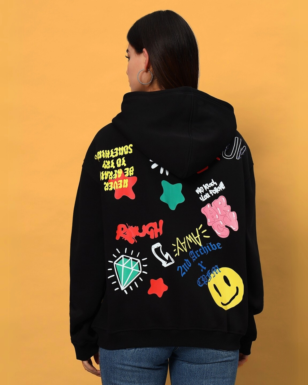 PRINTED HOODIE - BLACK