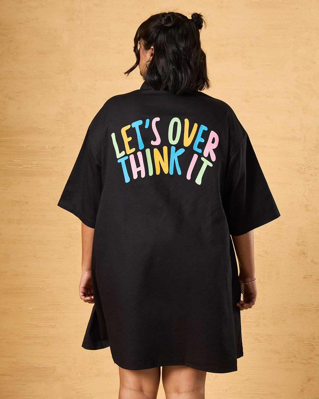 Shop Women's Black Graphic Printed Oversized Plus Size Shirt Dress-Back