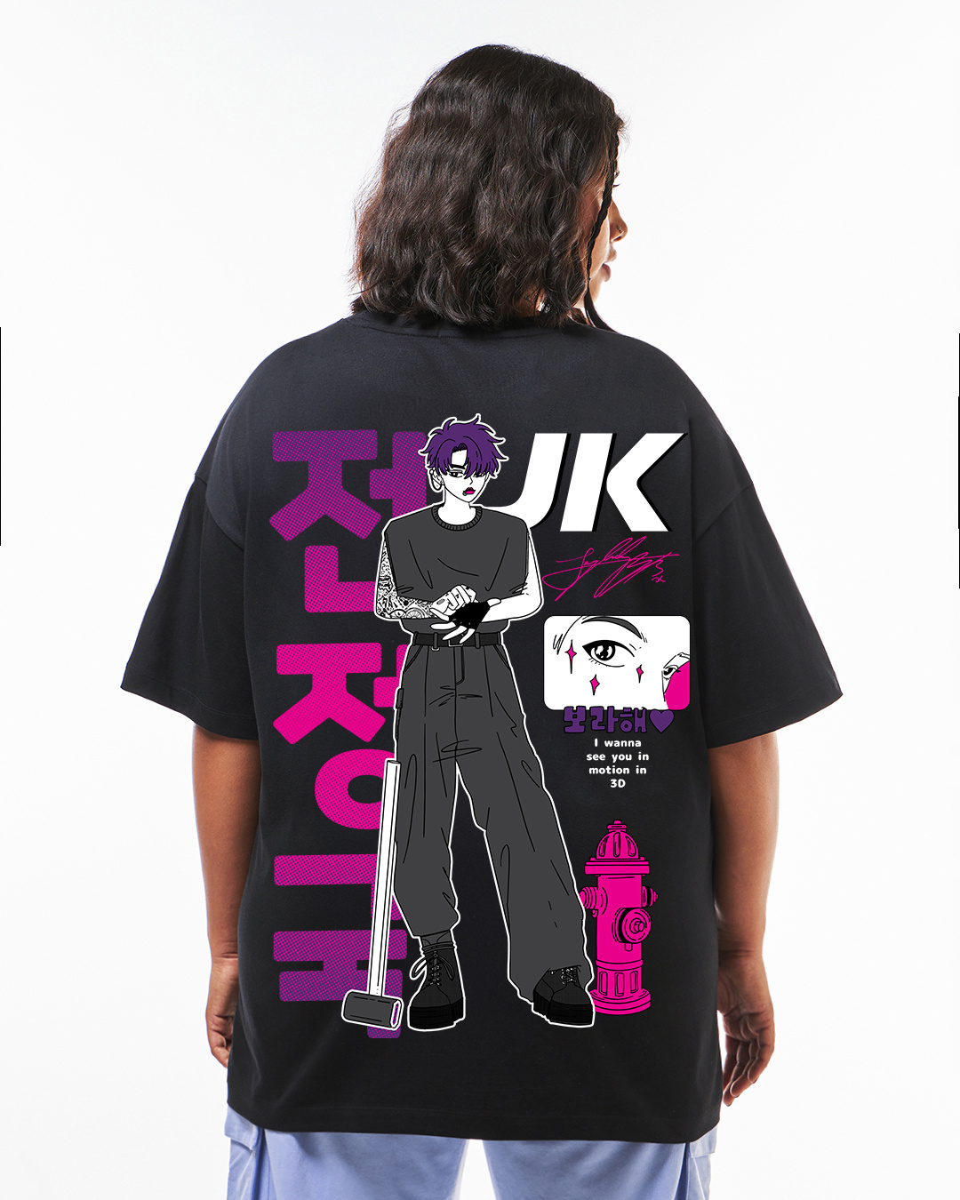 Shop Women's Black Graphic Printed Oversized Plus Size T-shirt-Back