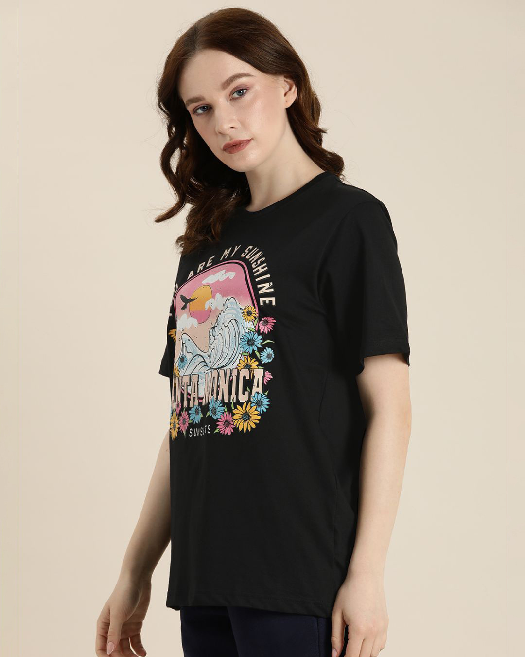 Shop Women's Black Graphic Printed Oversized T-shirt-Back
