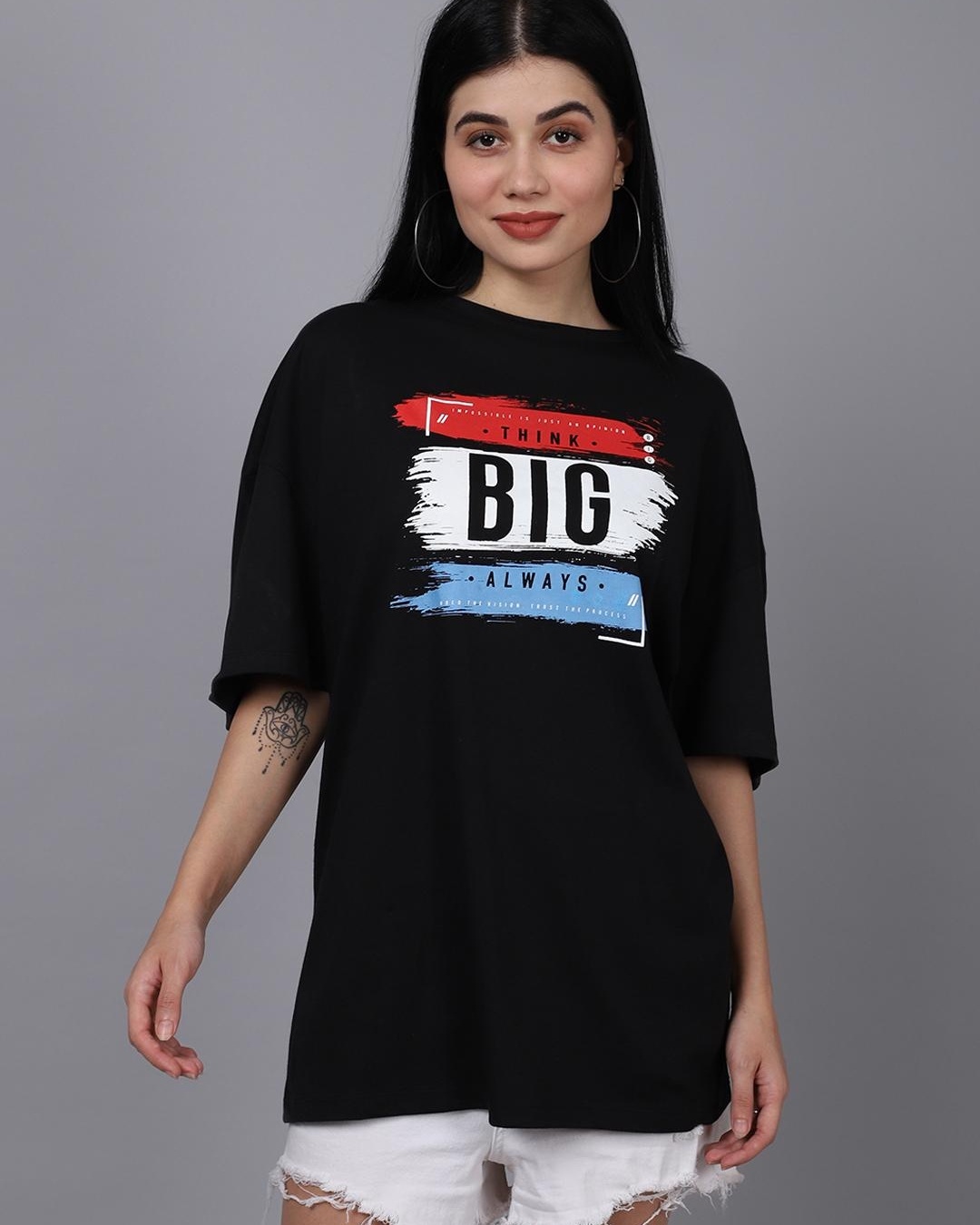 oversized t shirt women black printed