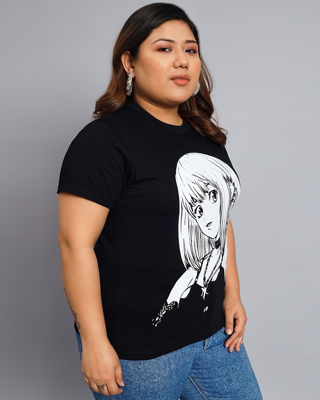 Shop Women's Black Graphic Printed Plus Size T-shirt-Back