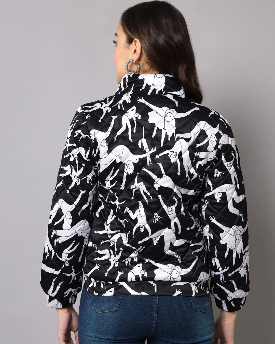 Shop Women's Black Graphic Printed Puffer Jacket-Back