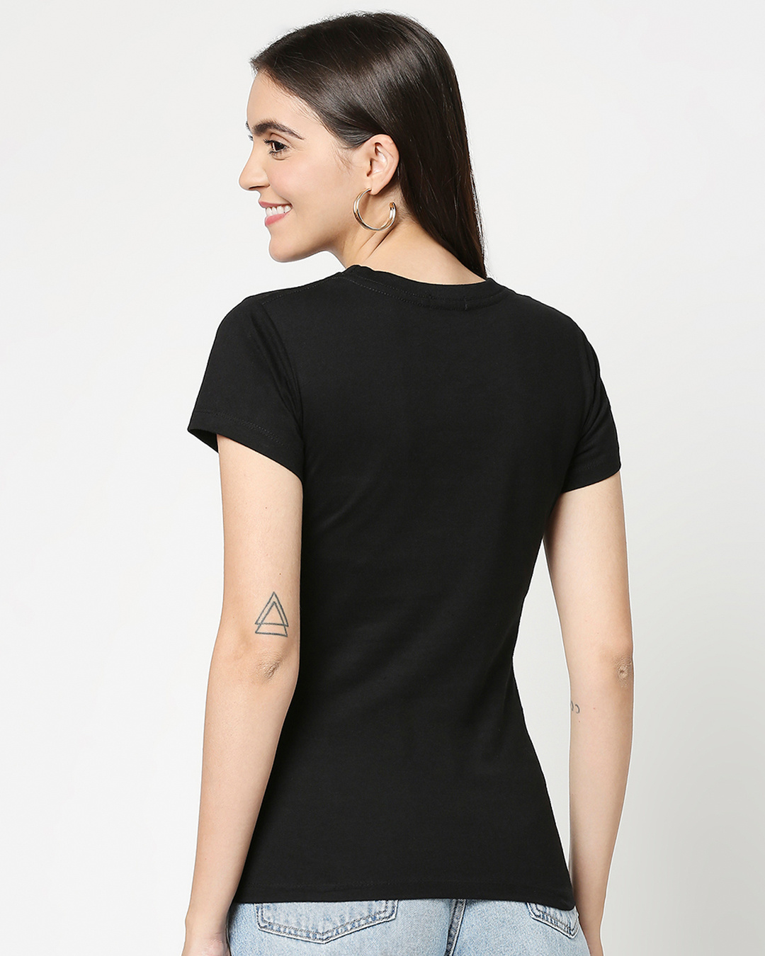 Shop Women's Black Graphic Printed Slim Fit T-shirt-Back