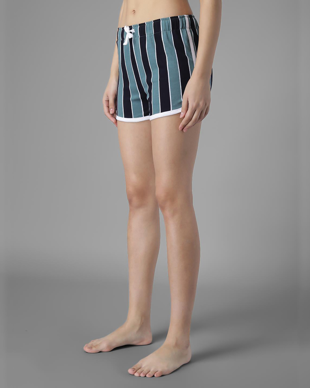 Shop Women's Black & Grey Striped Lounge Shorts-Back