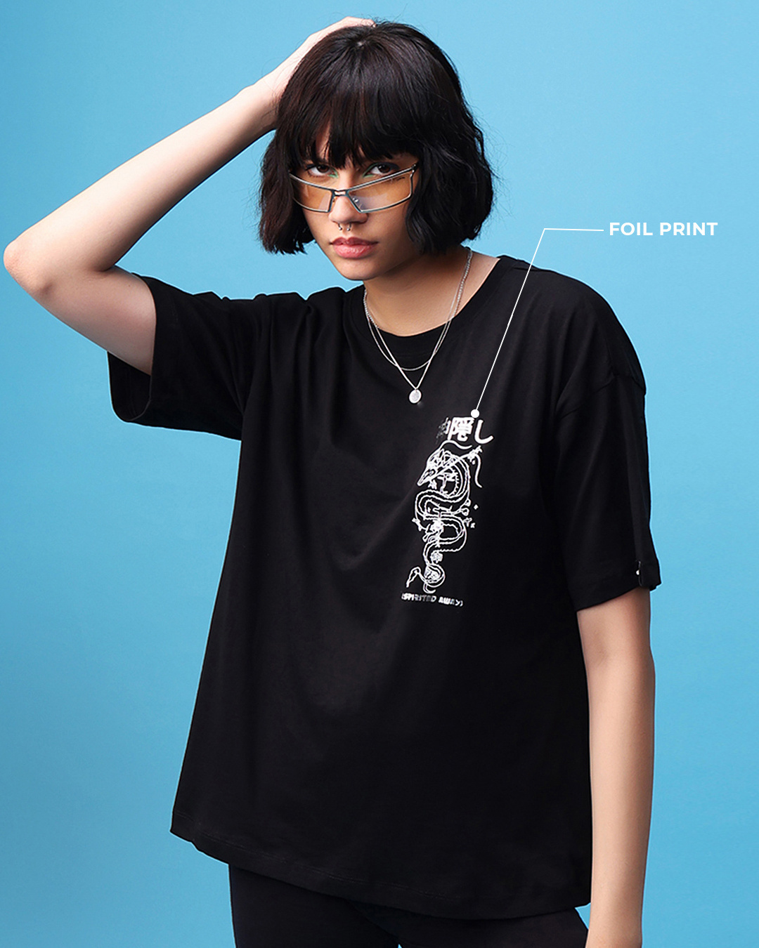 Shop Women's Black Haku X Chihiro Graphic Printed Oversized T-shirt-Back
