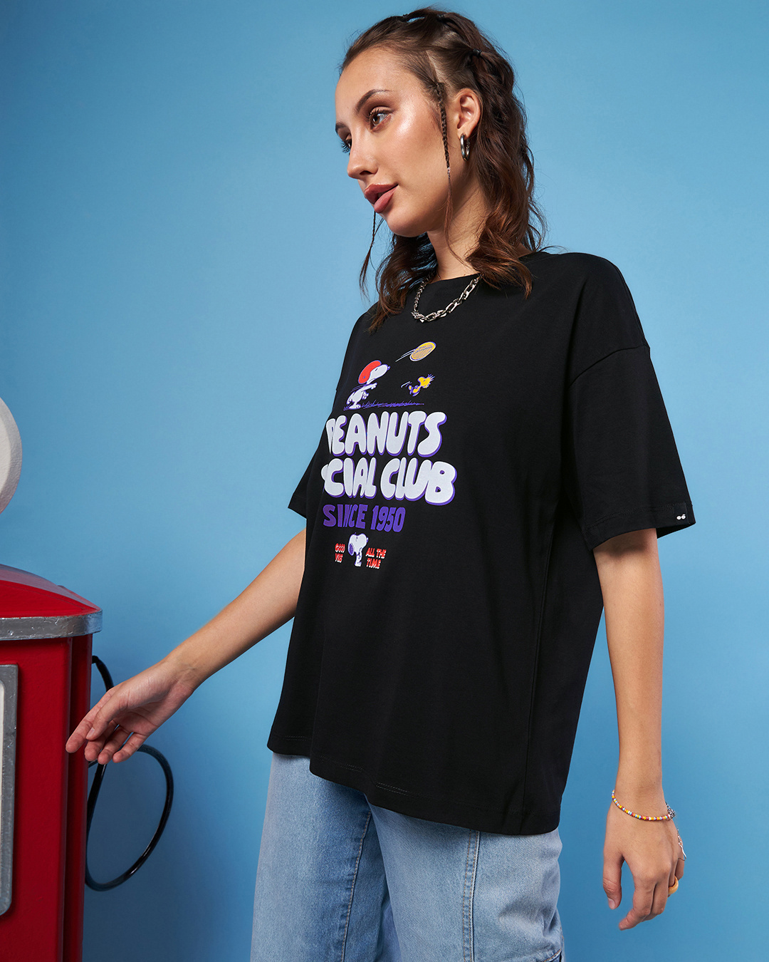 Shop Women's Black Hang In Around Graphic Printed Oversized T-shirt-Back