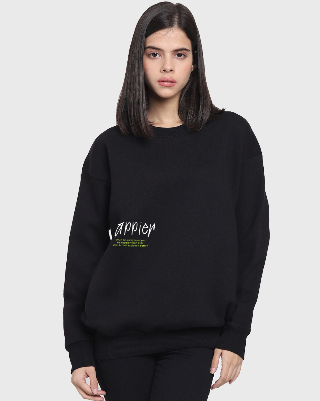 Shop Women's Black Happier Than Ever (Billie) Graphic Printed Oversized Sweatshirt-Back