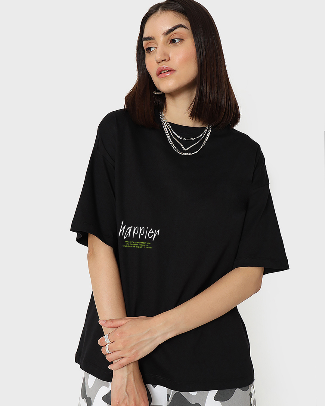 Shop Women's Black Happier Than Ever (Billie) Graphic Printed Oversized T-shirt-Back