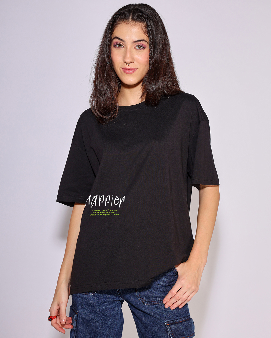 Shop Women's Black Happier Than Ever (Billie) Graphic Printed Oversized T-shirt-Back