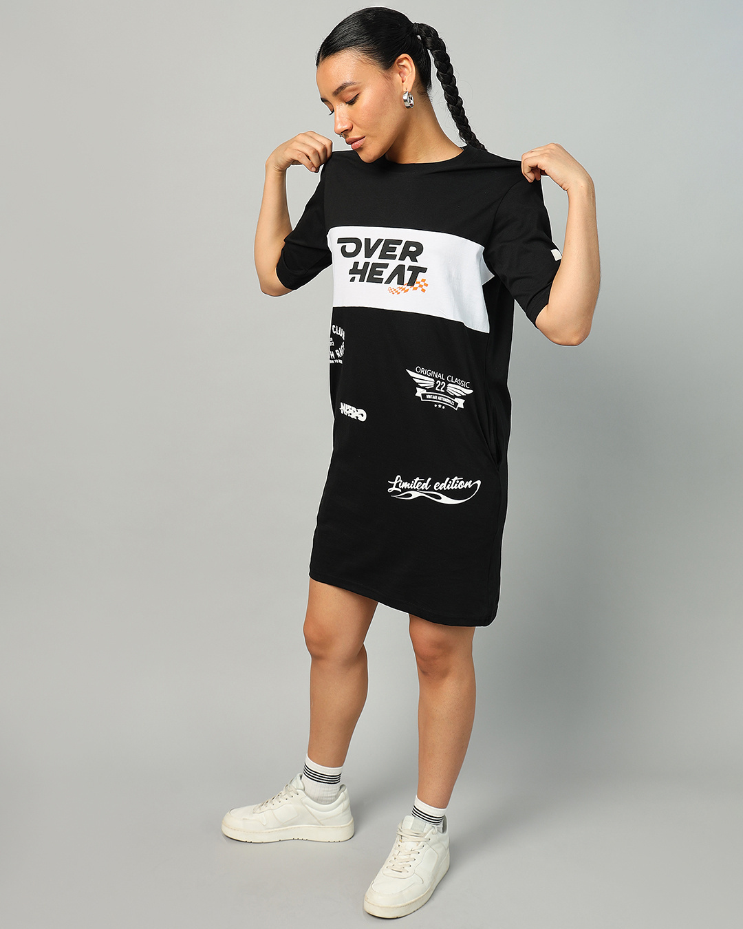 Shop Women's Black Heat Typography Oversized Dress-Back