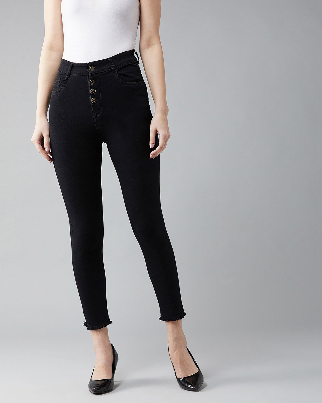 Buy Women's Black High Rise Hemline Denim Jeans for Women Black Online