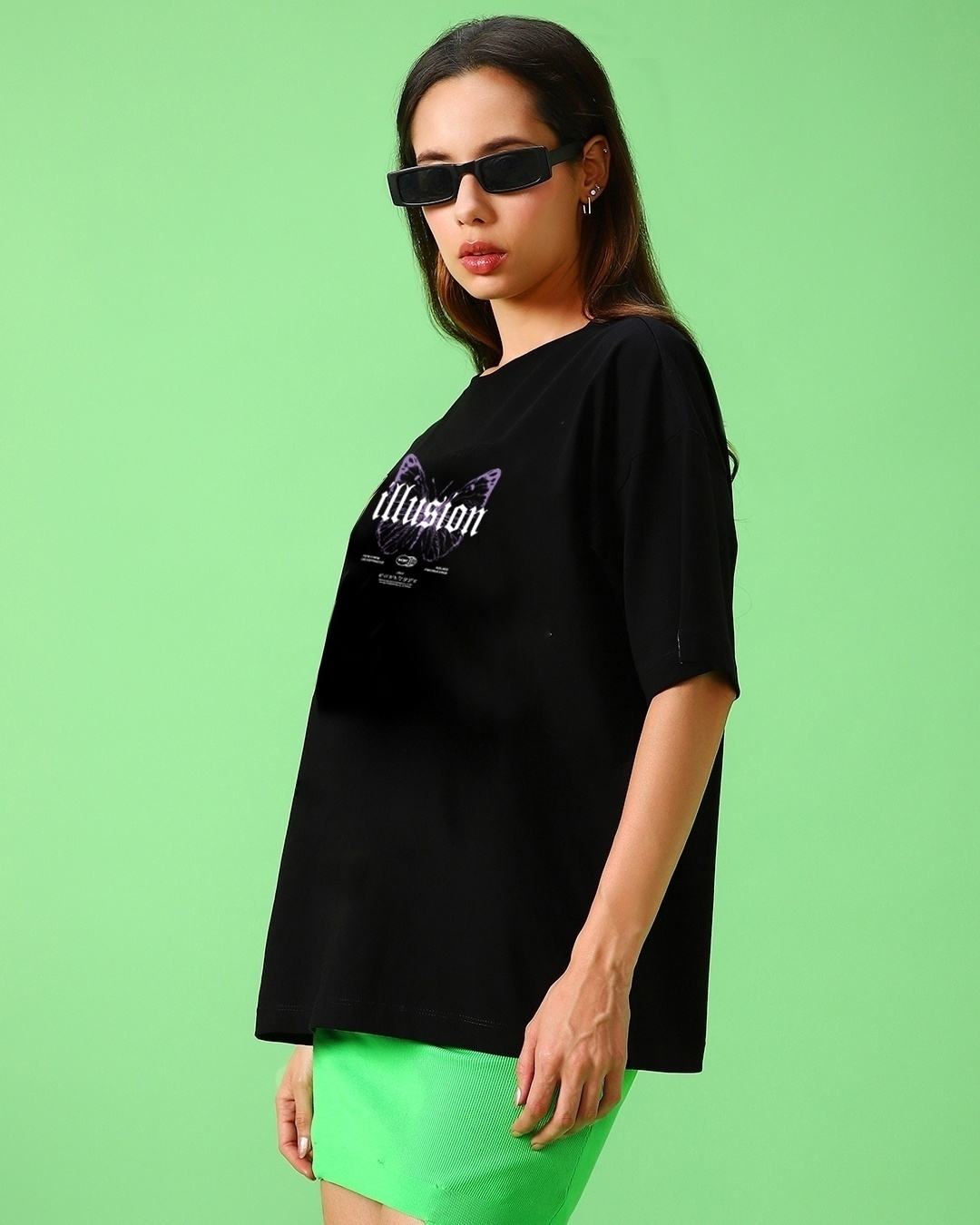 Shop Women's Black Illusion Graphic Printed Oversized T-shirt-Back