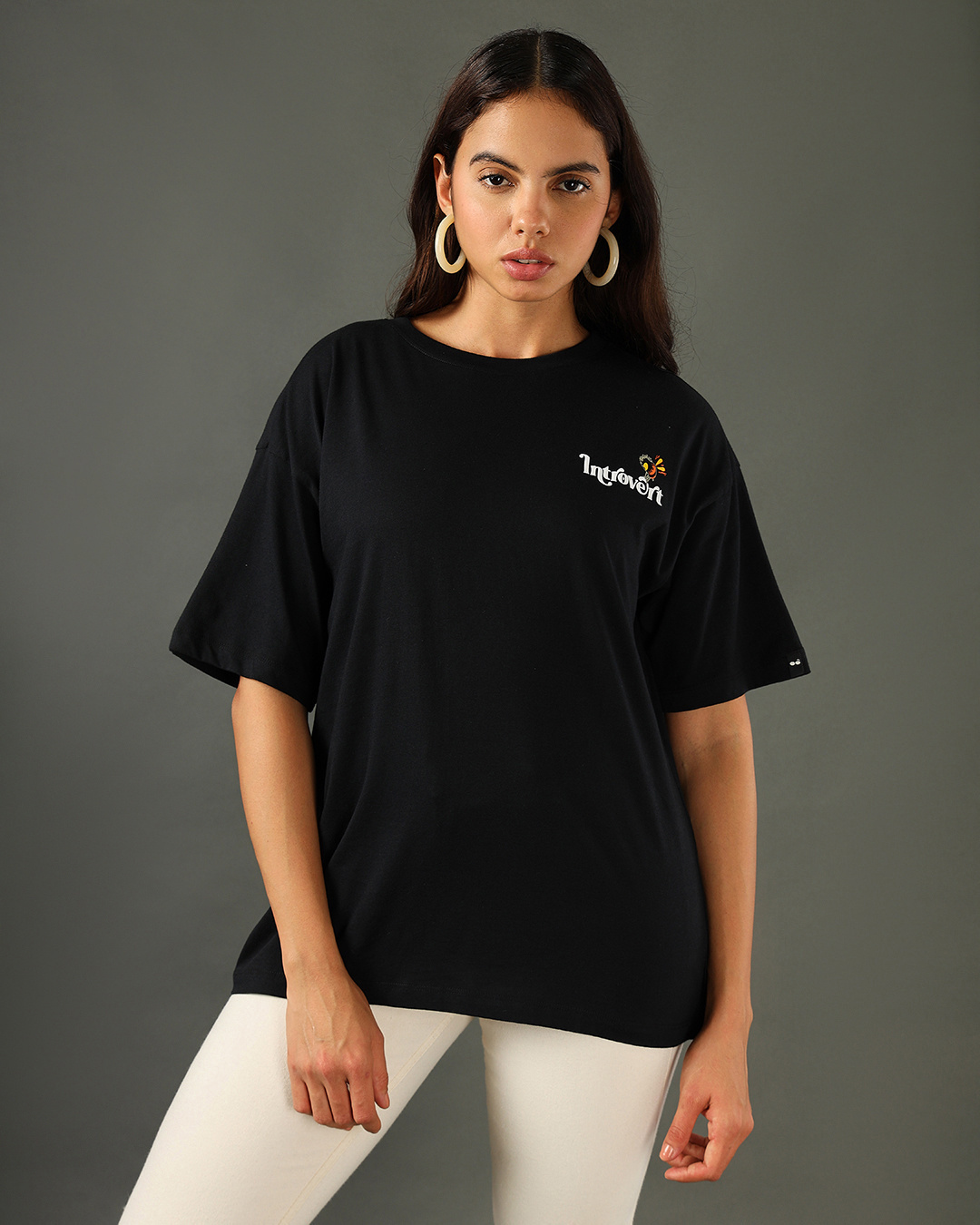 Shop Women's Black Introvert Typography Oversized T-shirt-Back