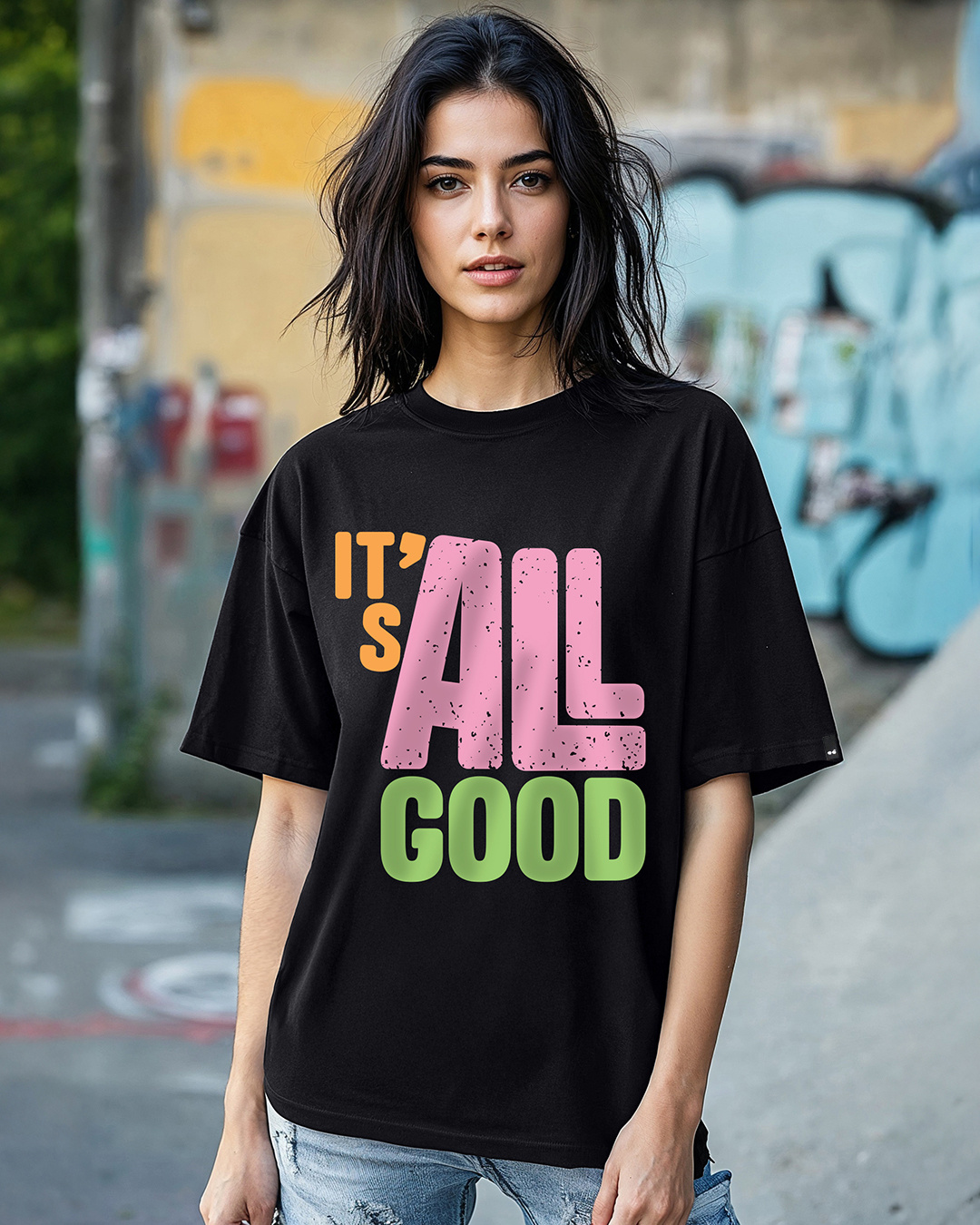 Buy Women's Black It's All Good Typography Oversized T-shirt Online at ...
