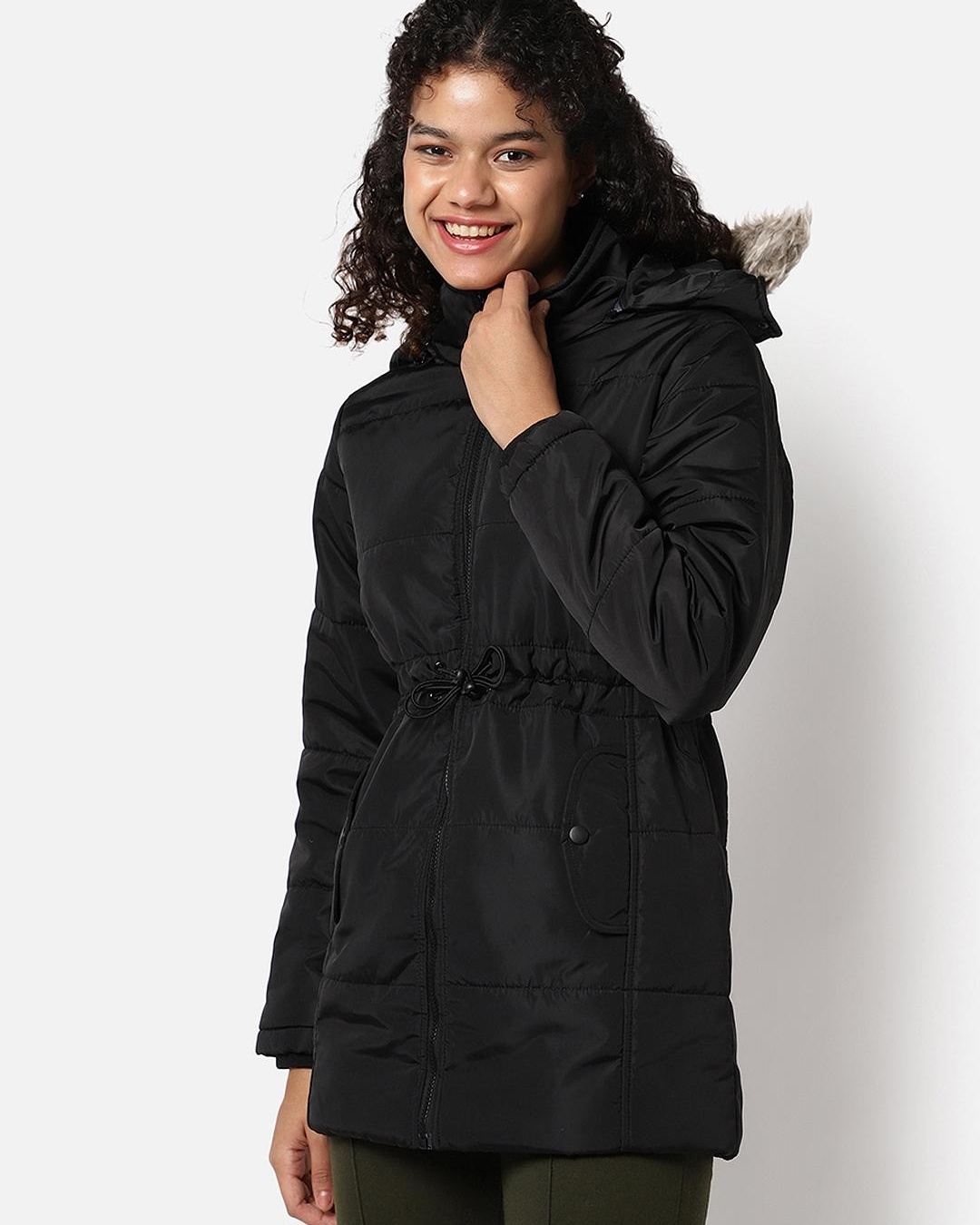 Shop Women's Black Hooded Jacket-Back