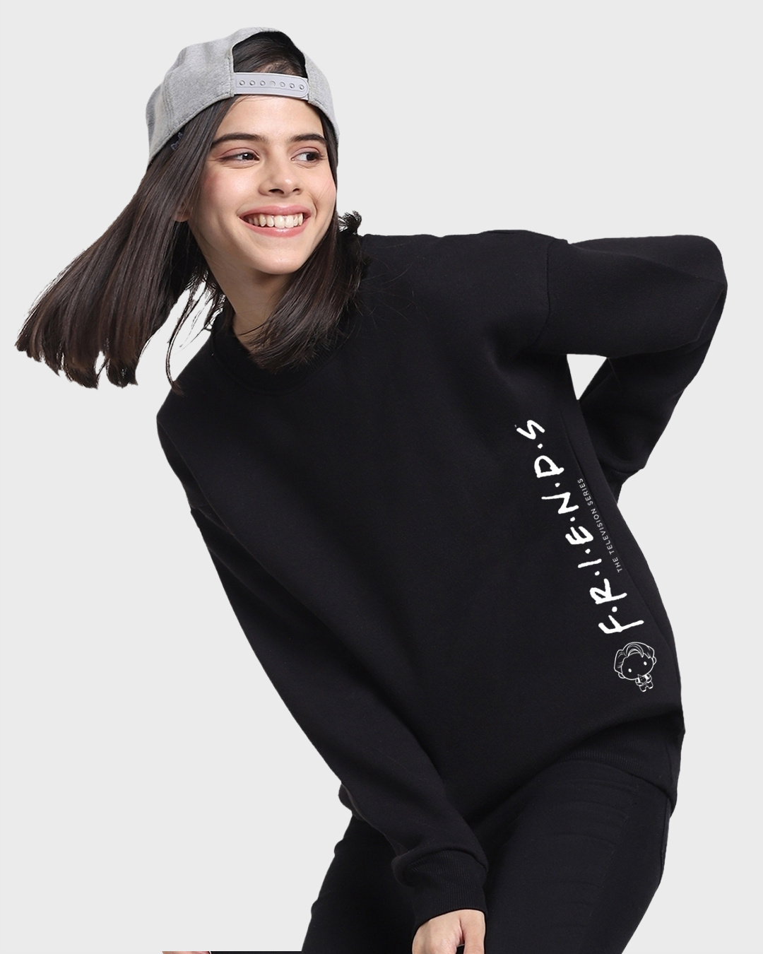 Shop Women's Black Joey Doesn't Share Food Typography Oversized Sweatshirt-Back