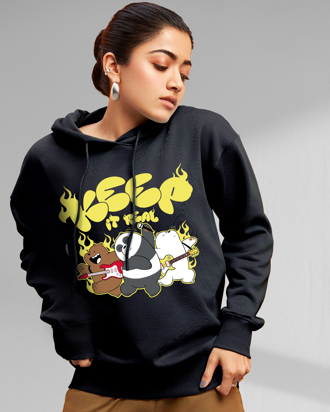 Buy Women's Black Keep it Real Graphic Printed Oversized Hoodies Online ...