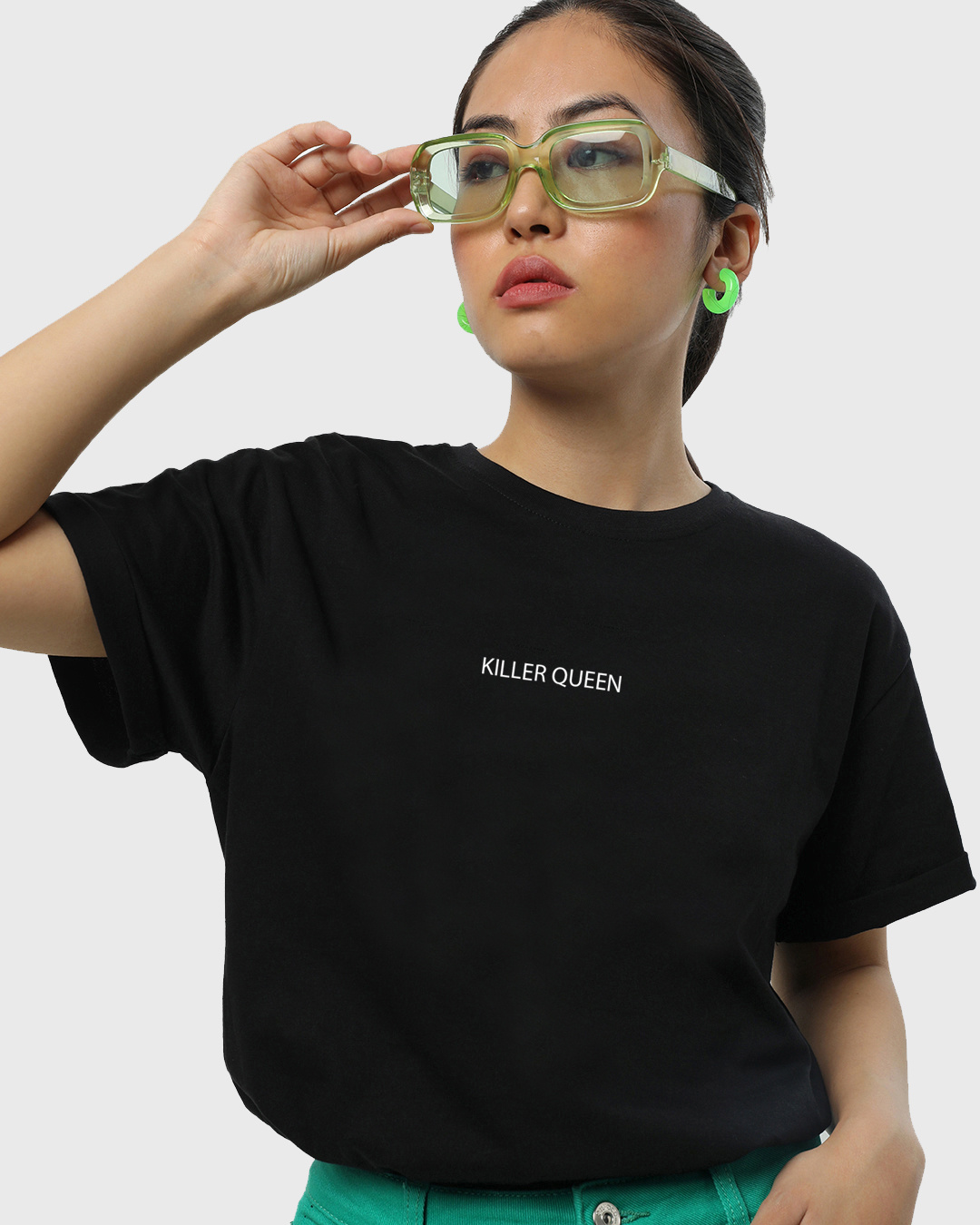 Shop Women's Black Killer Queen Graphic Printed Boyfriend T-shirt-Back