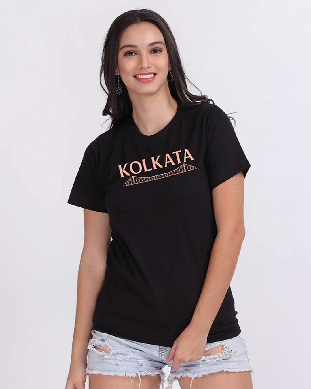 Buy Women's Black Kolkata Typography Tshirt for Women Online at Bewakoof