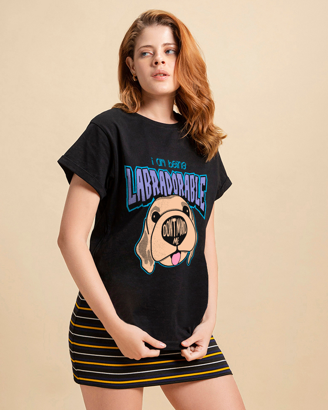 Shop Women's Black Labradorable Graphic Printed Boyfriend T-shirt-Back