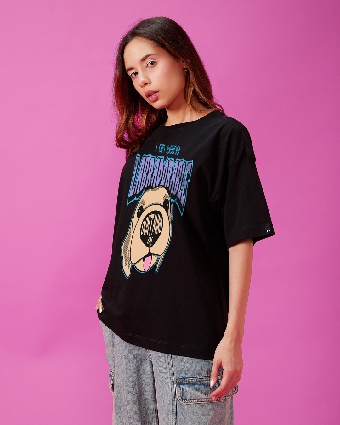 Shop Women's Black Labradorable Graphic Printed Oversized T-shirt-Back