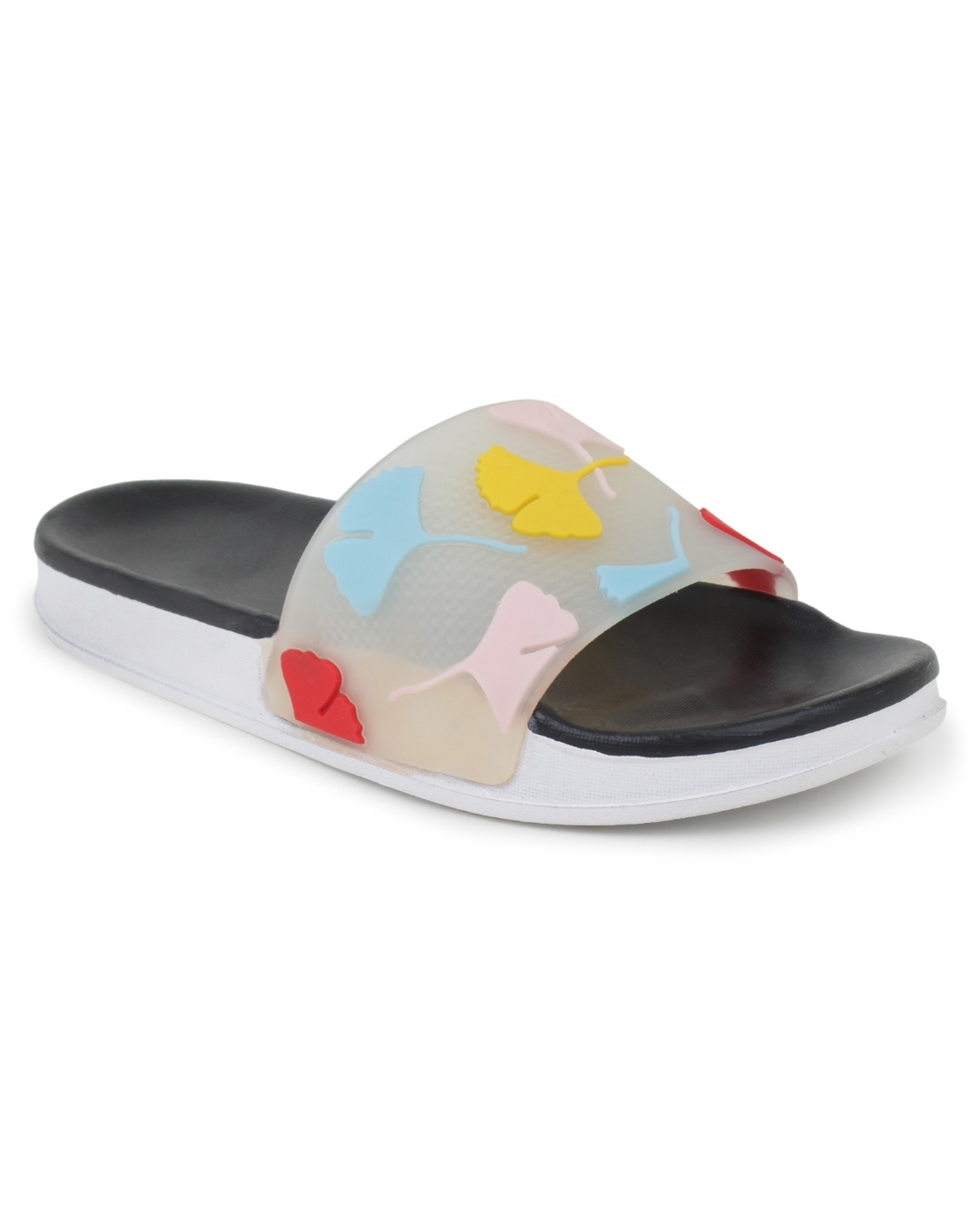 Shop Women's Black Leaves Printed Sliders-Back