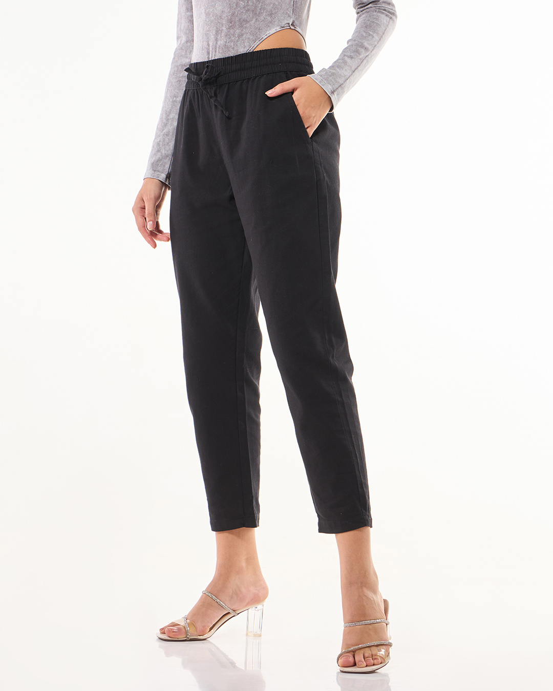 Shop Women's Black Linen Pants-Back