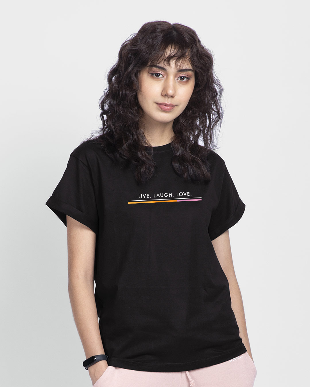 Shop Women's Black Live Laugh Love Boyfriend T-shirt-Back