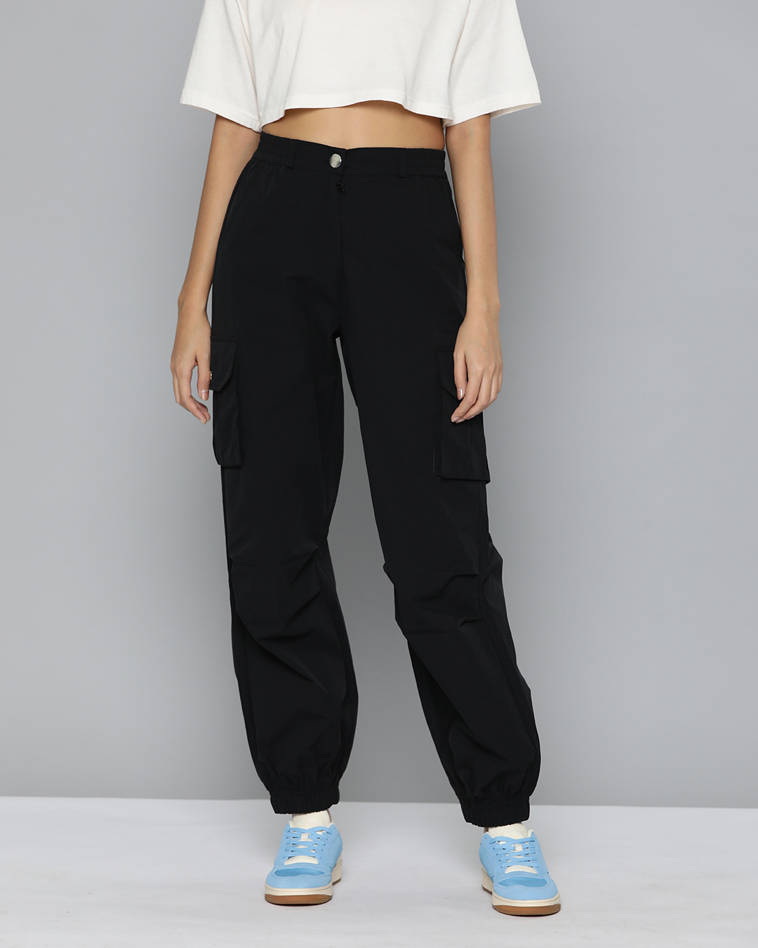 Buy Women's Black Loose Comfort Fit Cargo Parachute Pants Online at ...