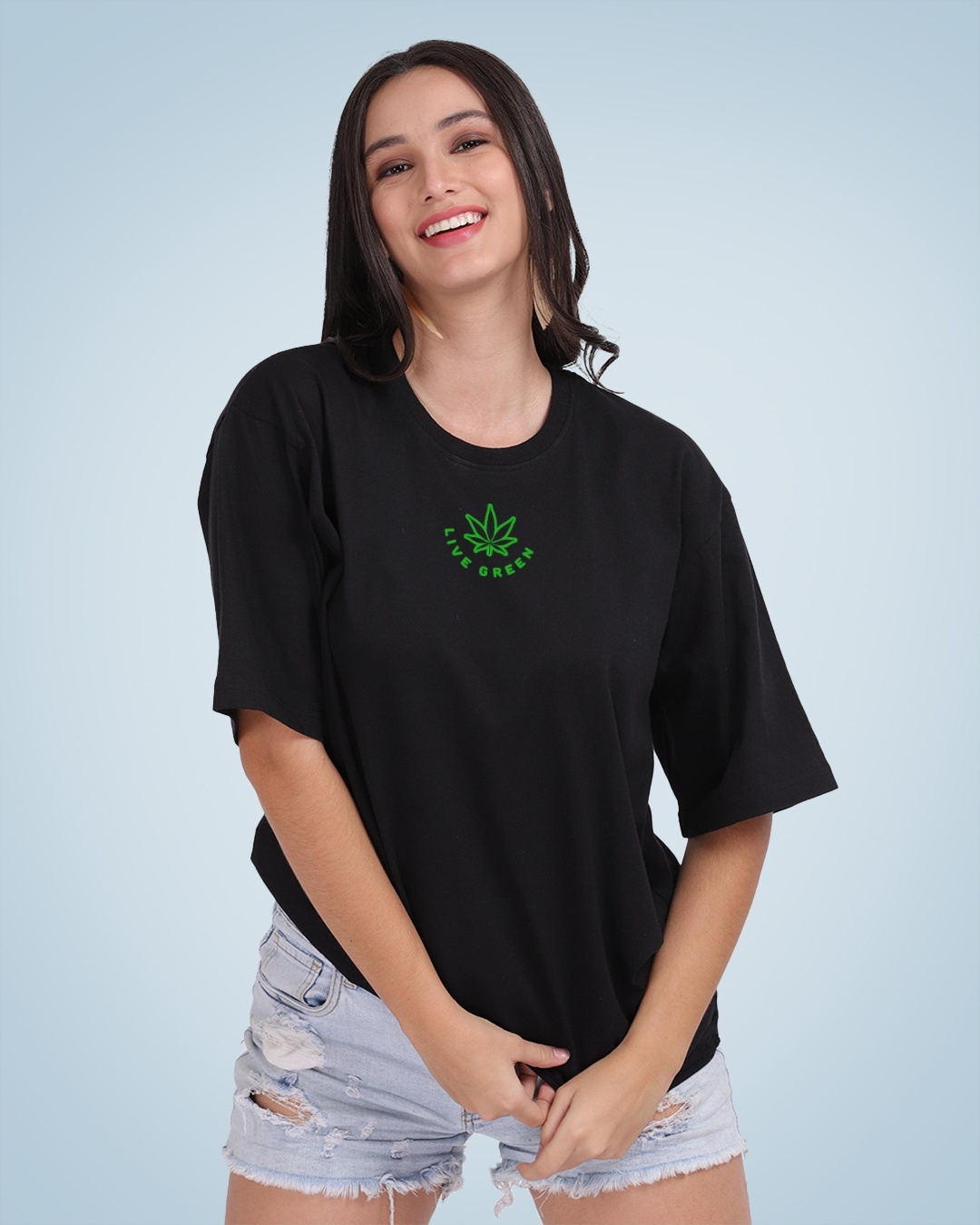 Shop Women's Black Lost In Green Graphic Printed Oversized T-shirt-Back