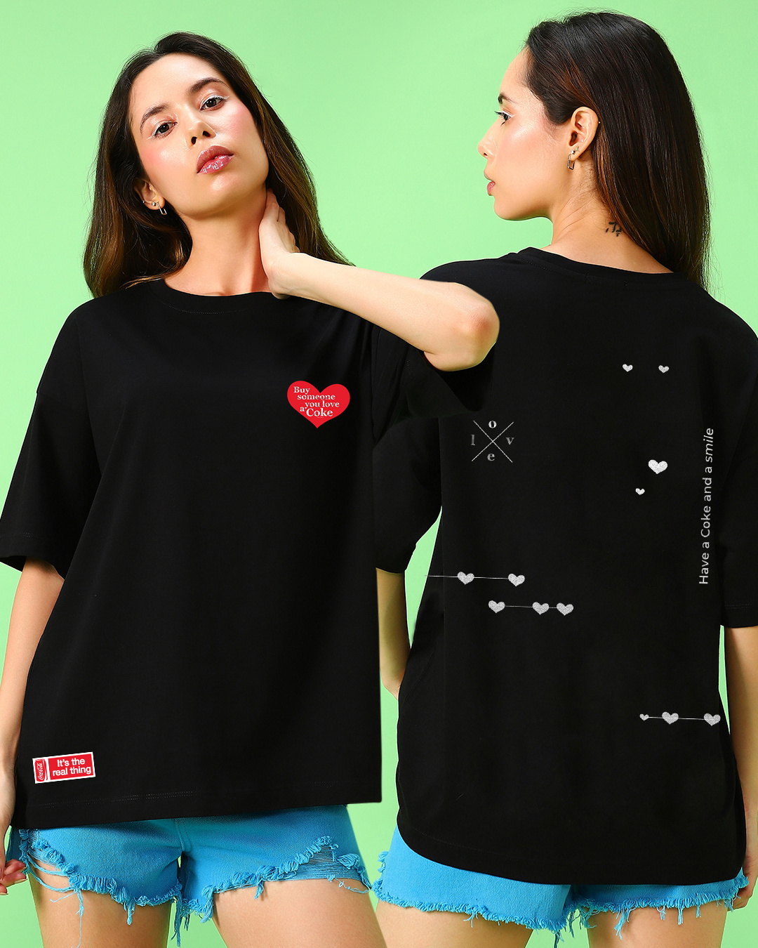 Buy Women's Black Love Coke Graphic Printed Oversized T-shirt Online at ...
