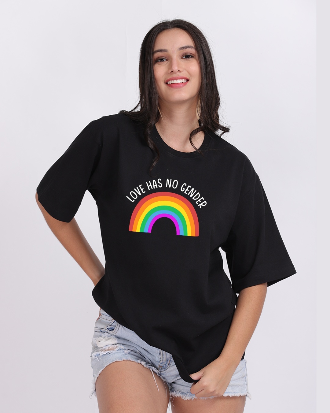 Shop Women's Black Love Has No Gender Graphic Printed Oversized T-shirt-Back