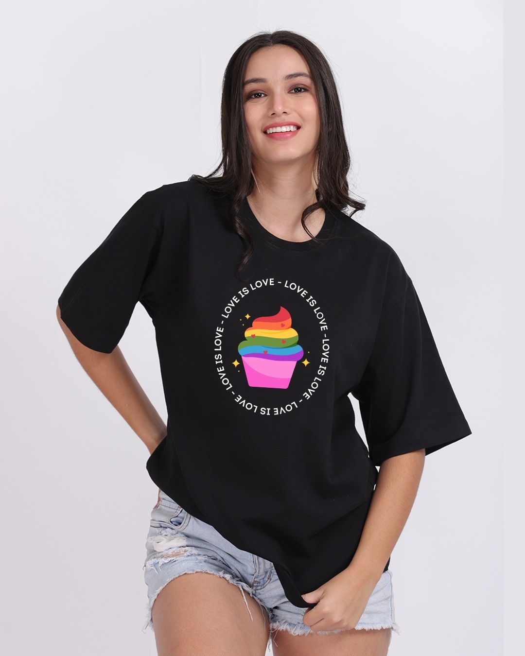 Shop Women's Black Love Is Love Graphic Printed Oversized T-shirt-Back