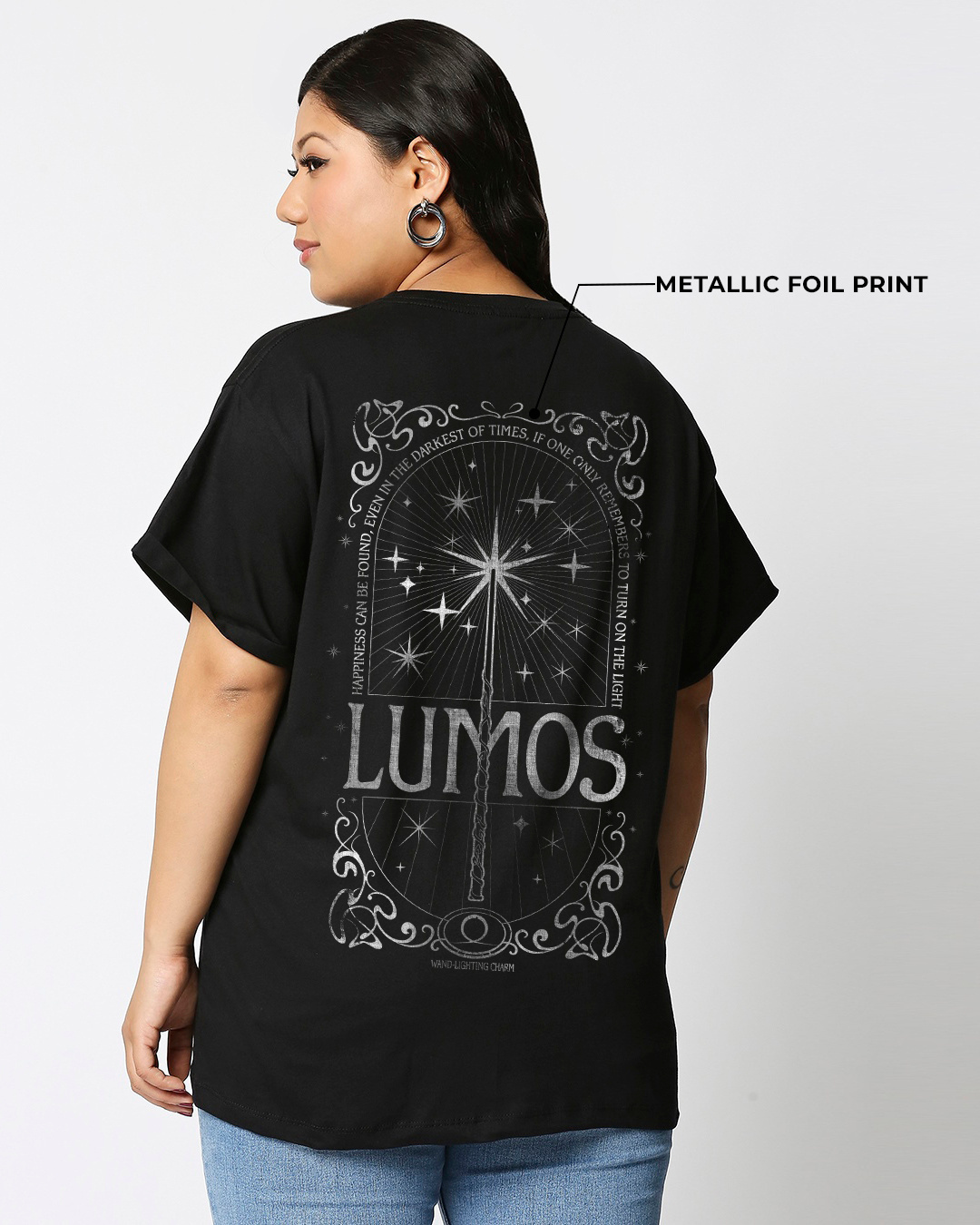 Shop Women's Black Lumos Graphic Printed Plus Size Boyfriend T-shirt-Back