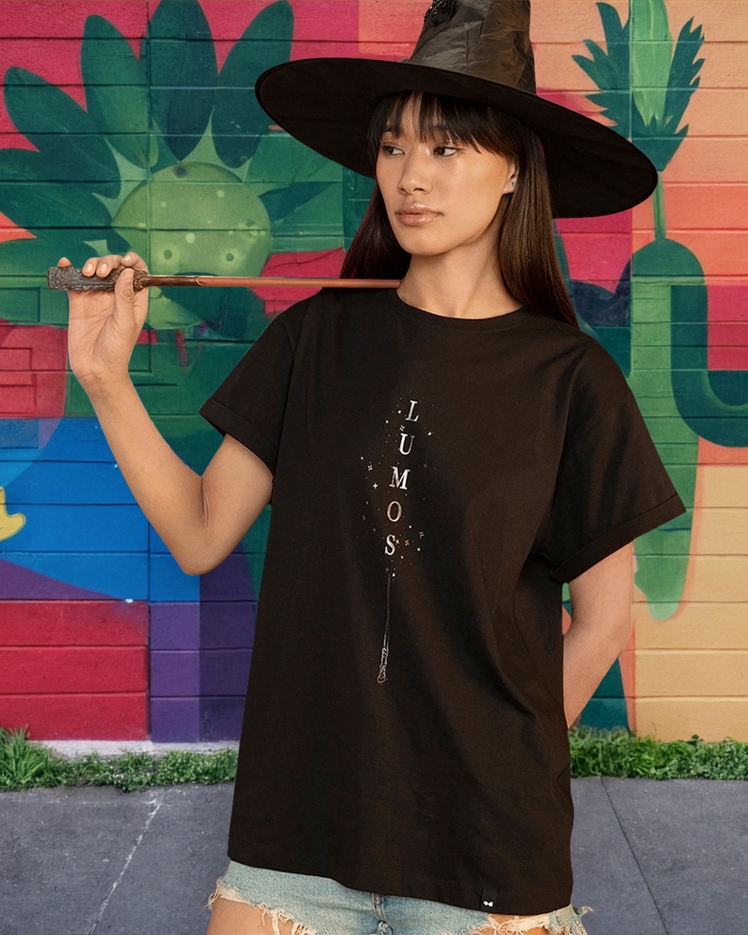 Shop Women's Black Lumos Graphic Printed Boyfriend T-shirt-Back