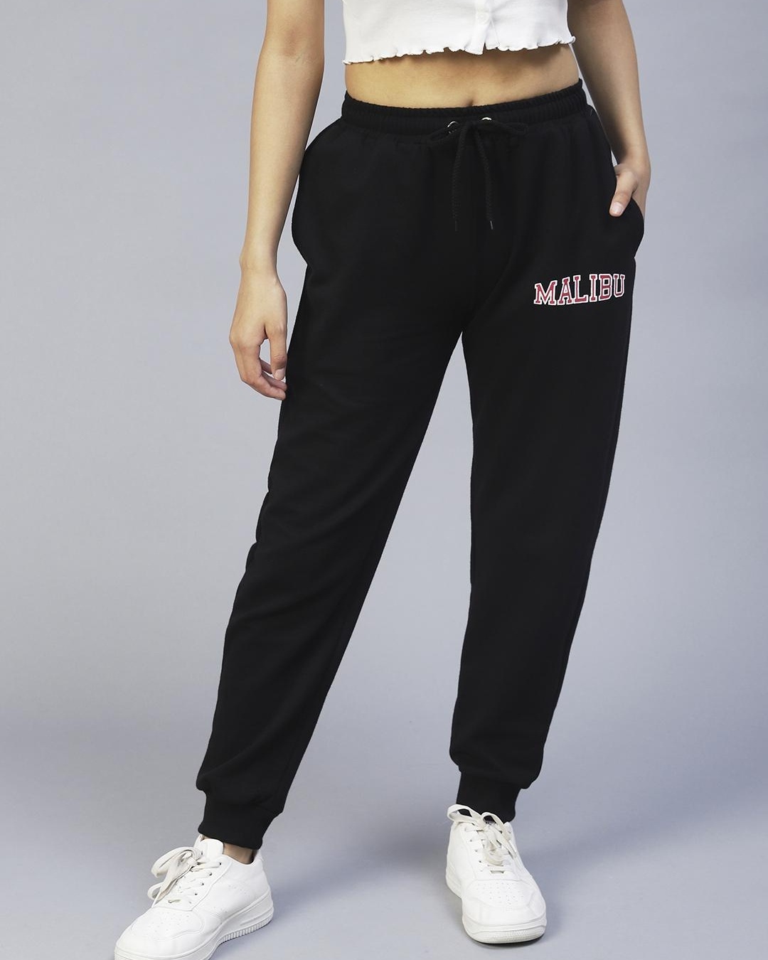 Buy Women's Black Malibu Typography Joggers Online at Bewakoof